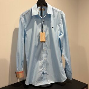 Burberry Light Blue Dress Shirt with Check Cuffs